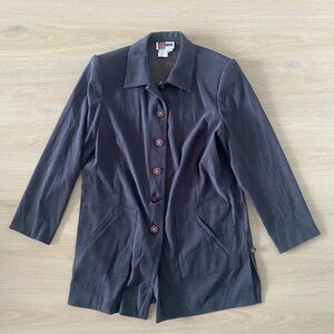 Vintage Classic Black Women's Button-Front Coat Size L